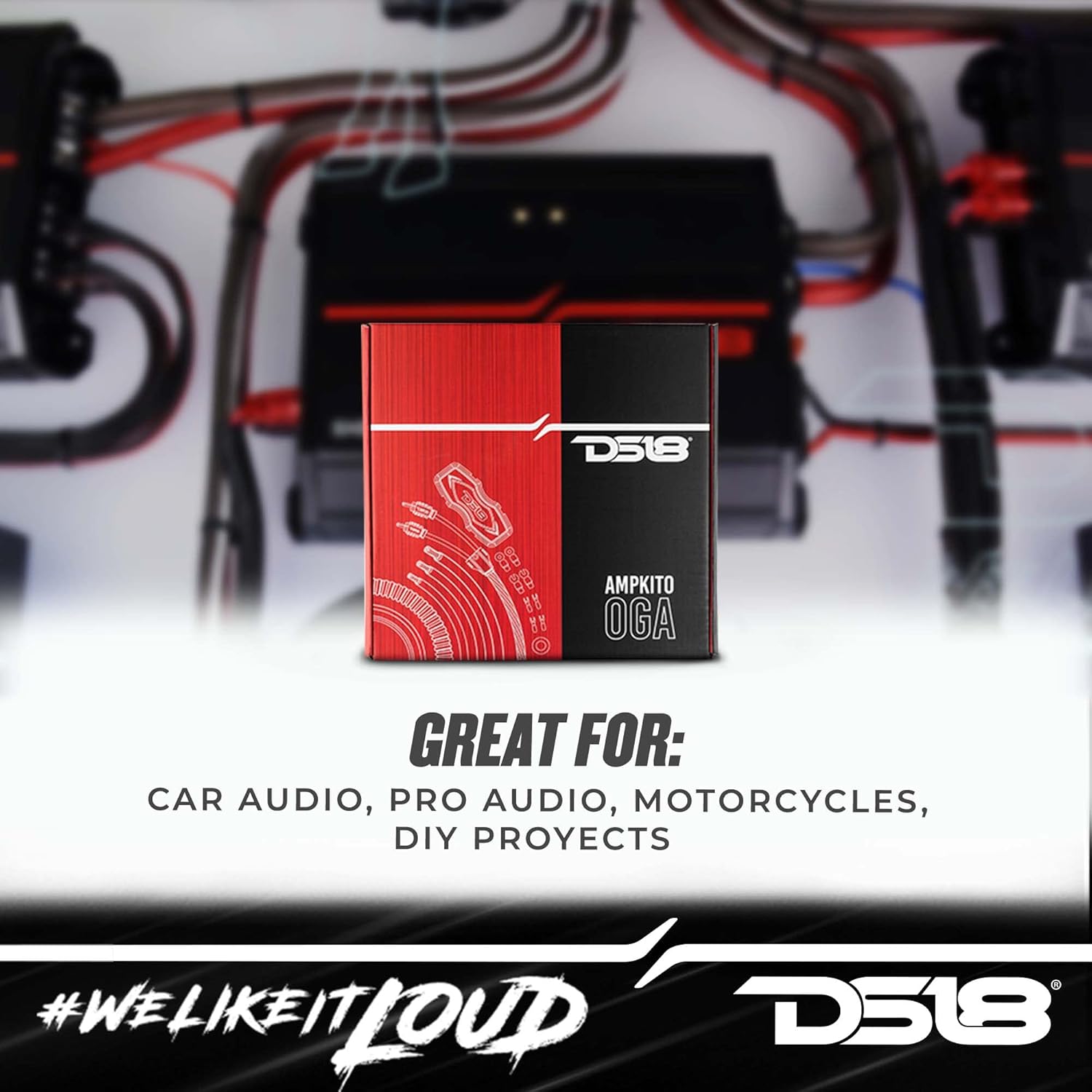 DS18 AMPKIT0 0 Gauge CCA Complete Amp Wiring Kit - Amplifier Install Wiring 1/0 Ga Amp Kit Pro Installation Cables Up to 3500 Watts with ANL Fuse Holder 250A