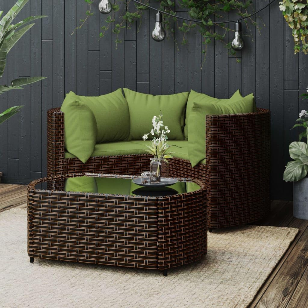 4 Piece Patio Lounge Set with Cushions Brown Poly Rattan,Modern PE Rattan Patio Lounge Set with Comfortable Seating for Outdoor Relaxation and Dining Furniture Sets for Patio, Lawn & Garden