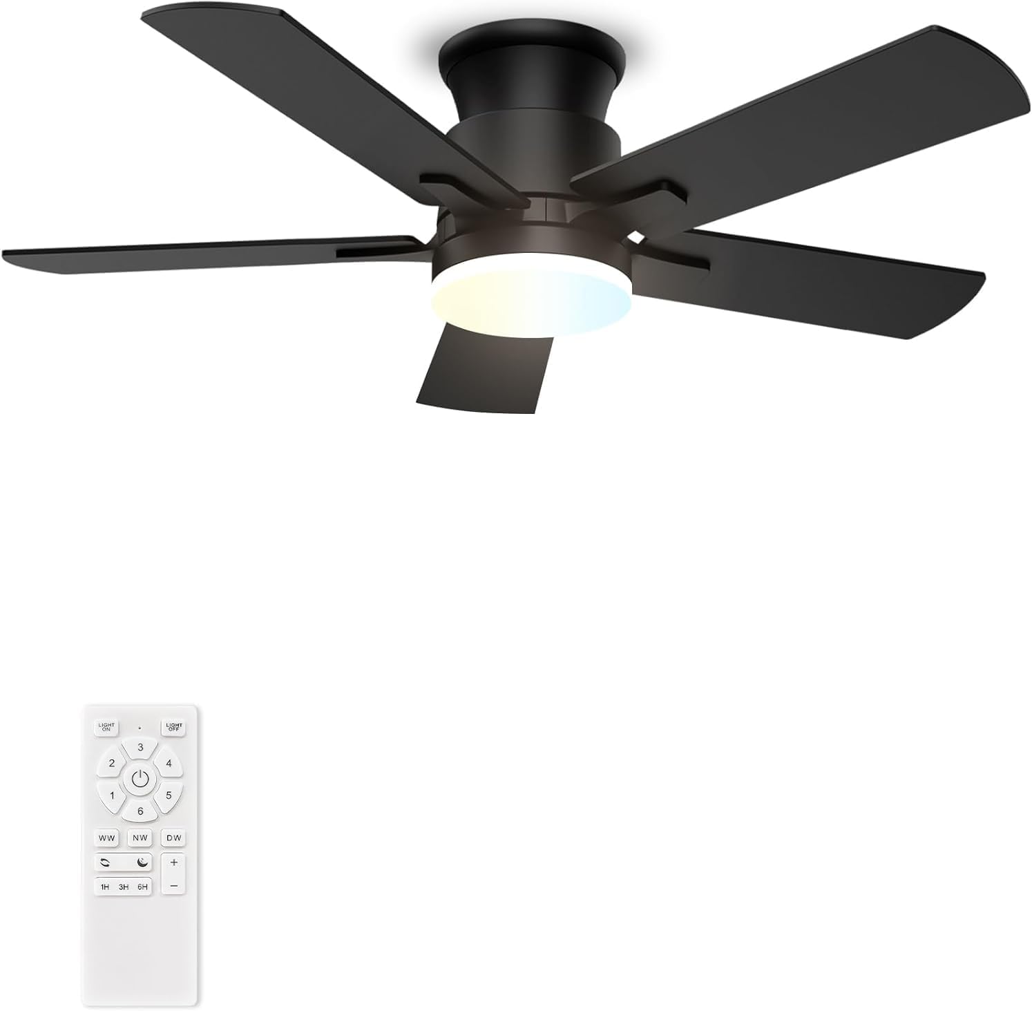 Allsmartlife Flush Mount Ceiling Fans with Lights 42 Inch, Remote Control, 3CCT Dimmable, 6 Speeds, Noiseless Reversible DC Motor, Low Profile Ceiling Fan for Living Room, Patio ETL