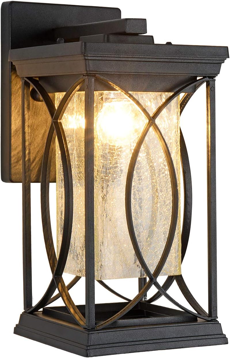 Dusk to Dawn Modern Outdoor Coach Lantern Exterior Light Fixtures Black Aluminum with Crack-Like Glass Waterproof Wall Sconce Mission Outside Light for House Front Porch Lighting