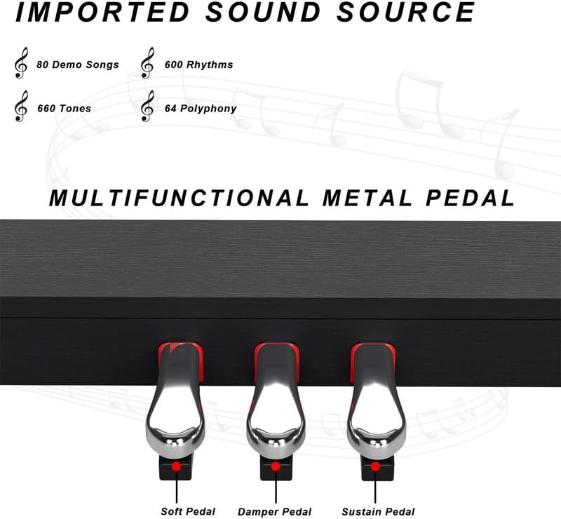 88 Key Full Size Weighted Digital Piano Keyboard, 88keys Semi-Weighted Electric Multi-Functional Keyboard piano with Stand, Pedal, Power Adapter for Beginner/Leanrner (Piano with Bench Set)