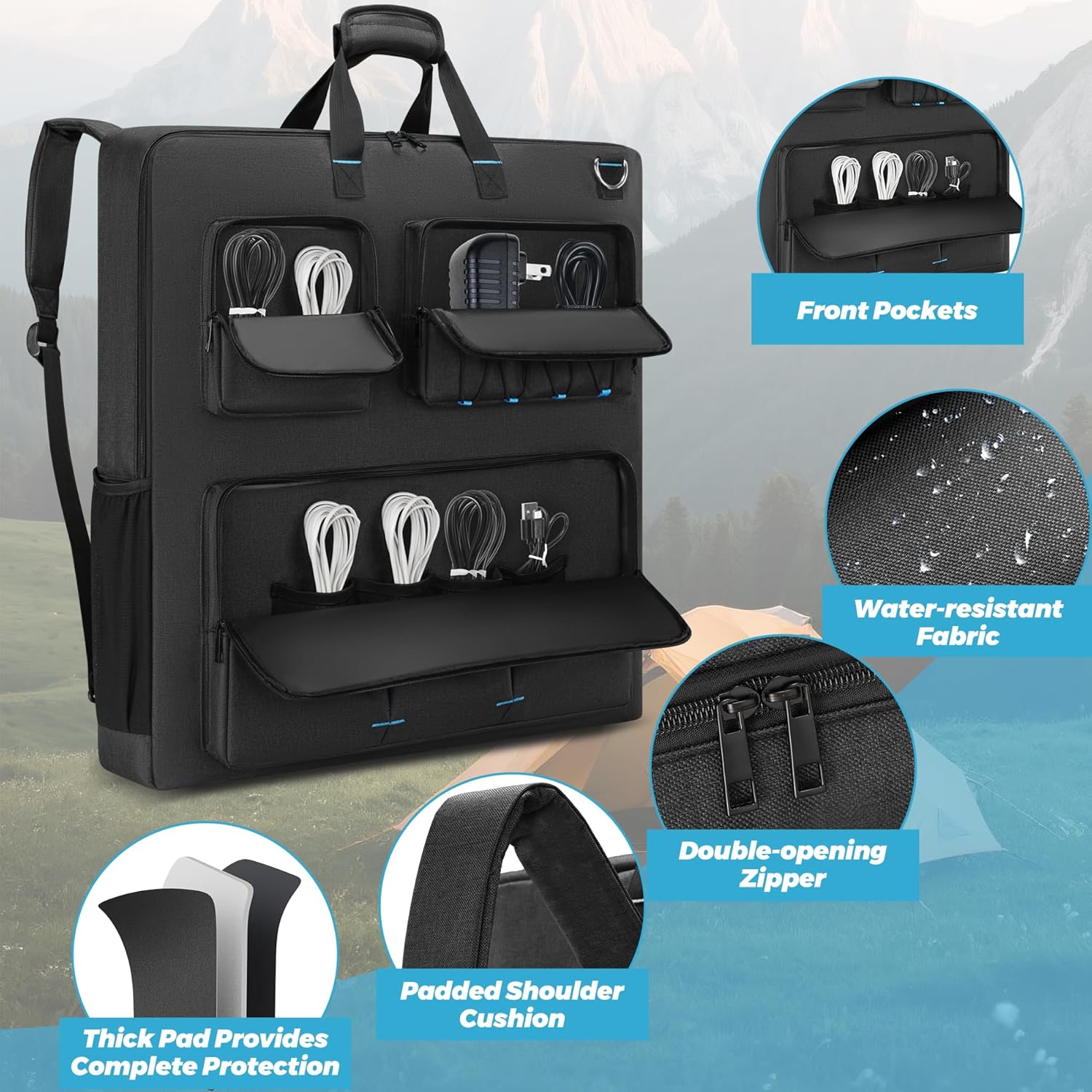 Solar Panel Storage Bag Compatible with Jackery SolarSaga 100W 200W/Anker 100W 200W/Ecoflow 160W 220W/Bluetti 100W 200W, Travel Carrying Case for 2 Battery Panels, Solar Panel Bag with Multiple Pocket