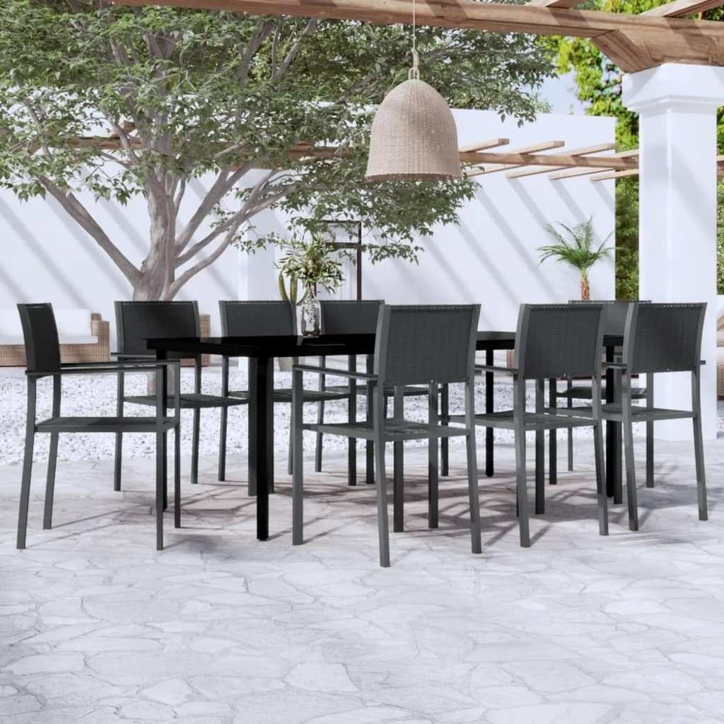 Furniture Sets 9 Piece Patio Dining Set Black,Rattan Design Outdoor Dining Set with Glass Tabletop 8 Chairs Included Garden Conversation Sets