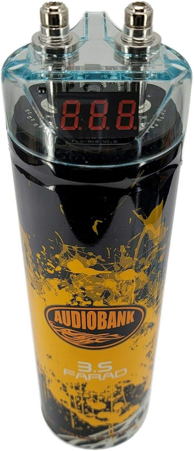 Audiobank 3.5 Farad Capacitor Car Audio 3500 Watts Power 12V Car Digital Power and Audiotek AT-BCC4AR-RED Complete 4 Gauge Car Amplifier Installation Wiring Kit