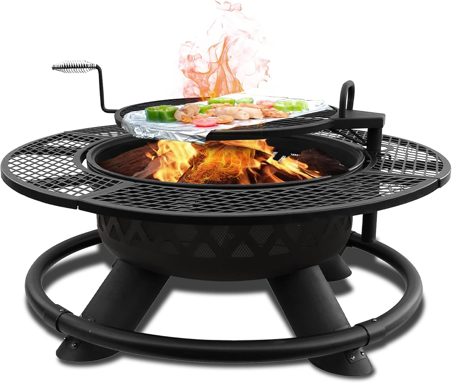 47 Inch Fire Pit for Outside, Wood Burning Firepit with BBQ Grill, Outdoor Metal Fire Pits, Heavy Duty Large Firepits for Backyard, Bonfire, Patio, Party, Picnic, Family Gathering