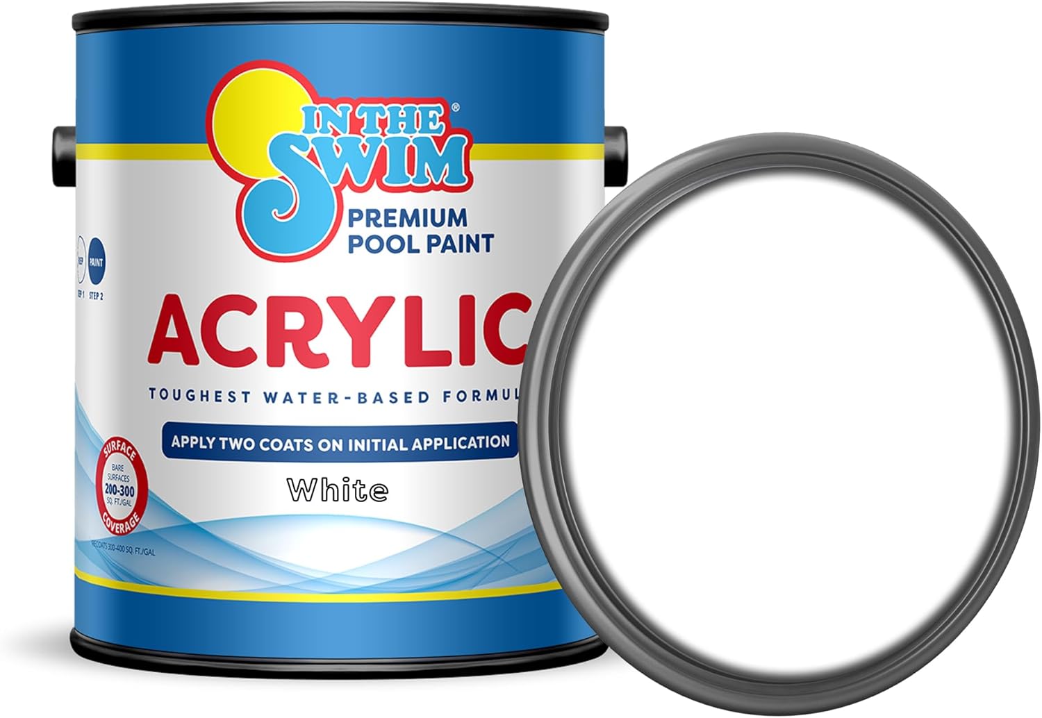In The Swim Non-Slip Acrylic Swimming Pool Paint - White - For Smooth, Bare Cement Surfaces, Previously Acrylic Coating, or Rubber Base Paint Coating - 1 Gallon