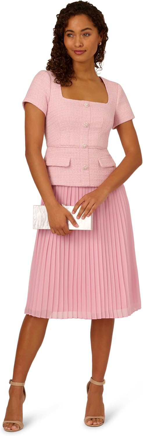 Adrianna Papell Womens Boucle Combo Midi Dress