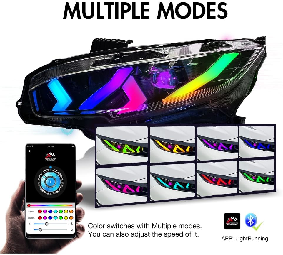 Headlights Side Marker Lights for Honda Civic 10th Gen 2016-2021 Automotive Replacement Accessories with DRL Sequential Turn Signal Passenger&Driver Side Light Head Lamp