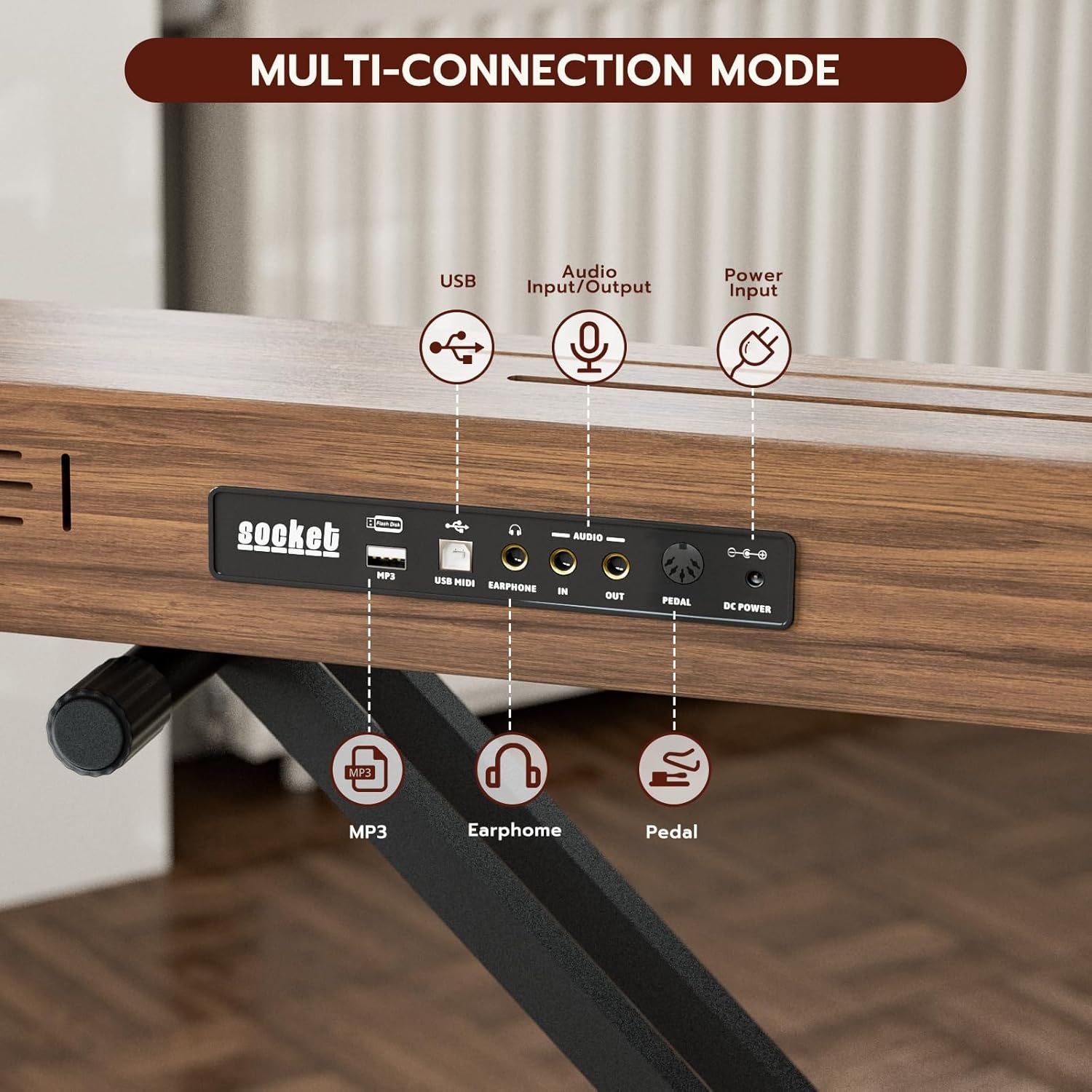 UMOMO U-723 88 Key Digital Piano Keyboard with Piano X Stand, Full Size Electric Piano with Headphone, 3 Pedal, Electronic Piano for Beginner, Adults, Walnut