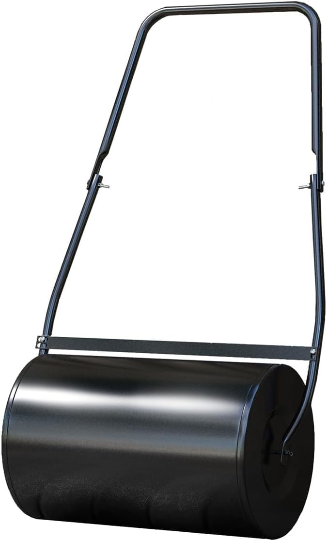 Black Lawn Roller, Heavy-Duty Push/Tow Behind Water/Sand Filled Roller for Park, Yard, 10 Gallons, Black 23.5