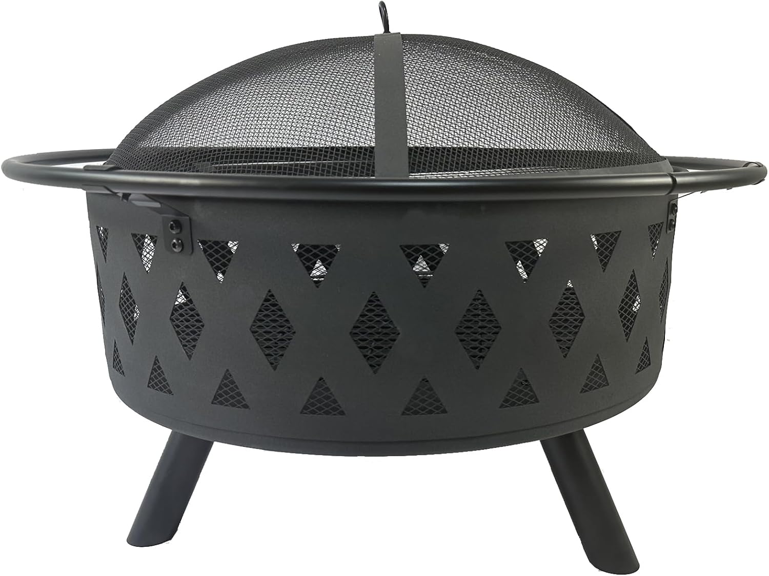 Round fire Pit with net Cover, fire Poker, Diamond mesh, Metal Wood Burning Outdoor fire Pit, Suitable for courtyards, backyards, Gardens, Bonfire Parties, Christmas, Thanksgiving, Halloween