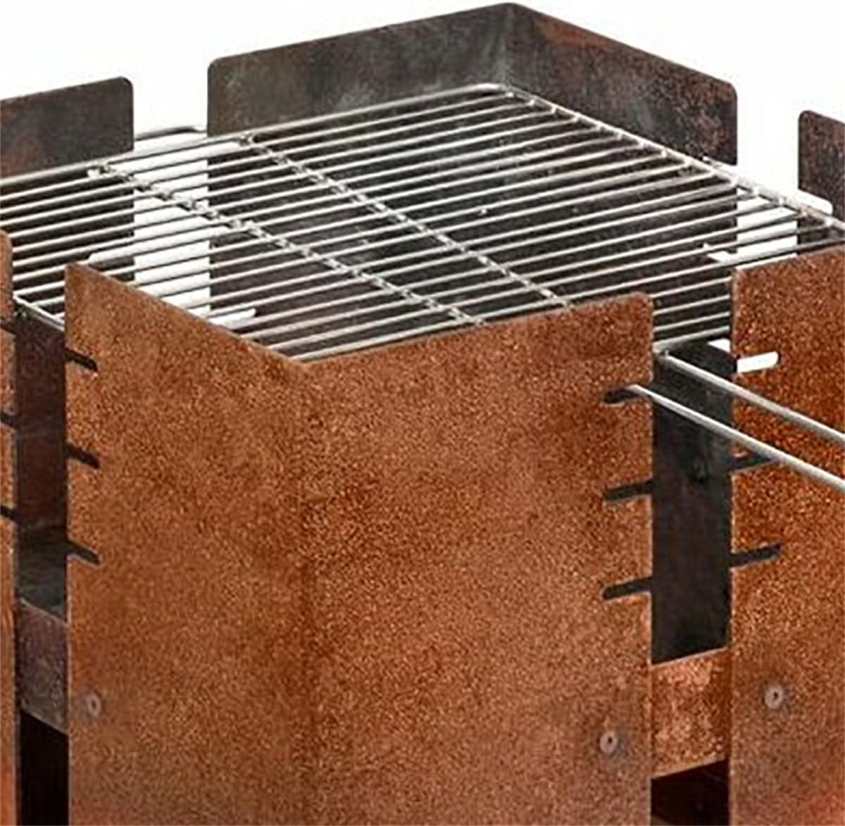 BBQ Grill Corten Steel Square Fire Pit Wood Charcoal Burning Patio Backyard Garden Picnic Outdoor Barbecue Bonfire Fireplace 17.7 inch Side Length