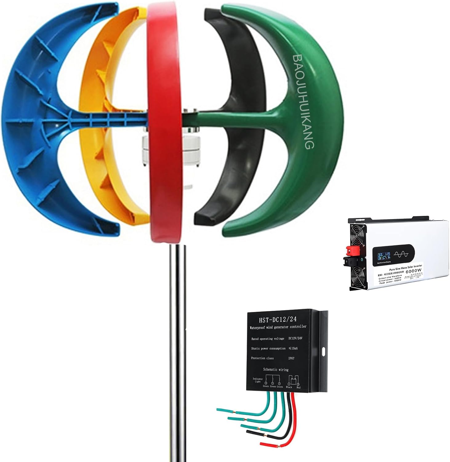 24V,6000W No Noise Vertical 12V 24V 48V 220V Portable Wind Turbine,Wind Turbine Set with MPPT Controller for Home Hybrid Streetlight Use