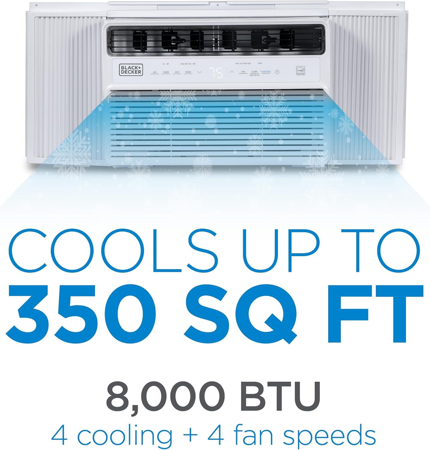 BLACK+DECKER 8,000 BTU Inverter Window Air Conditioner, Window AC Units for Up To 350 Sq. Ft., ENERGY STAR Rated AC Unit, Full Function Remote Control, White