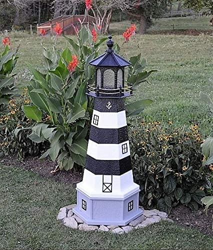 Amish-Made Bodie Island, NC Replica Lighthouse with Base and Solar-Powered LED Lighting, 113