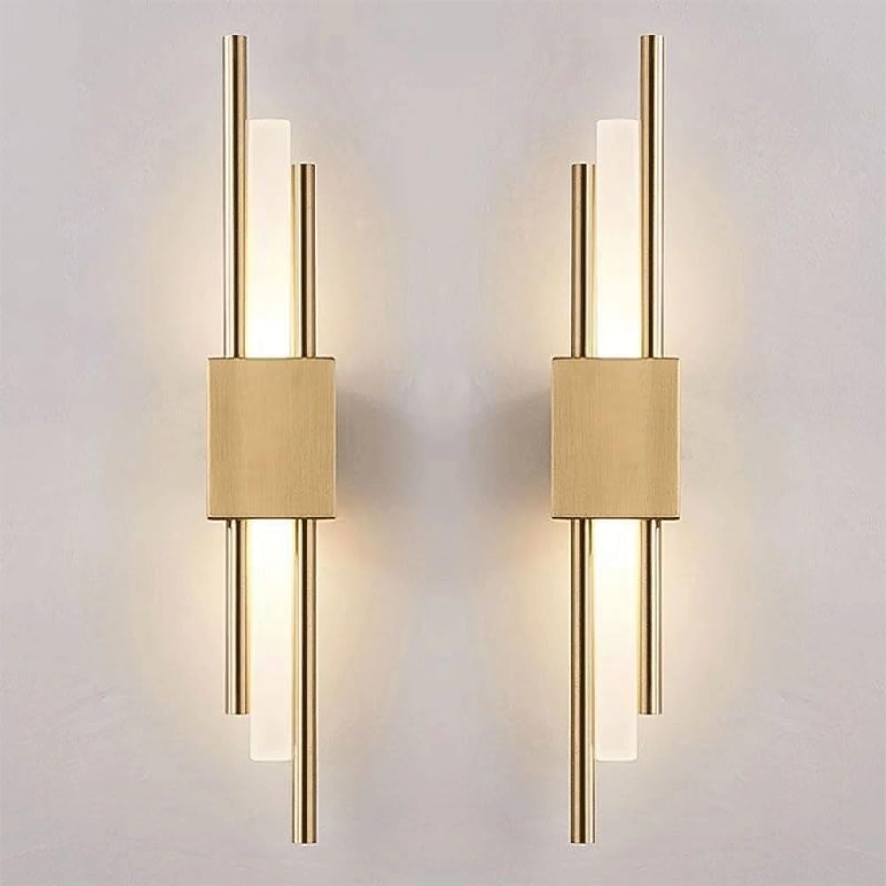Retro Bedroom Corridor Reading Living Room Balcony Vanity Lights 4W Dimmable Strip Vintage Black Bathroom Wall Lamps & Sconces 2Pcs Modern Home Lighting Fixture Up And Down Wall Light(Gold,Left and ri