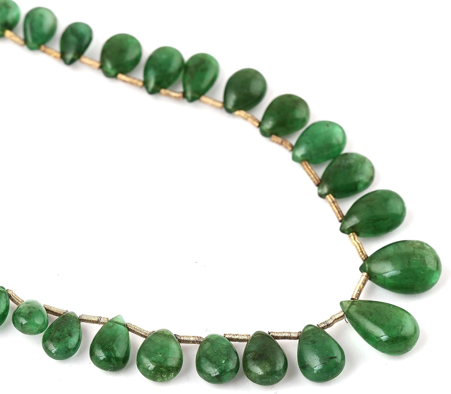 Neerupam Collection 28.85 cts Green Colour Natural Zambian Emerald Gemstone 23 Pieces Flat Plain Tear Drops Beads Strand