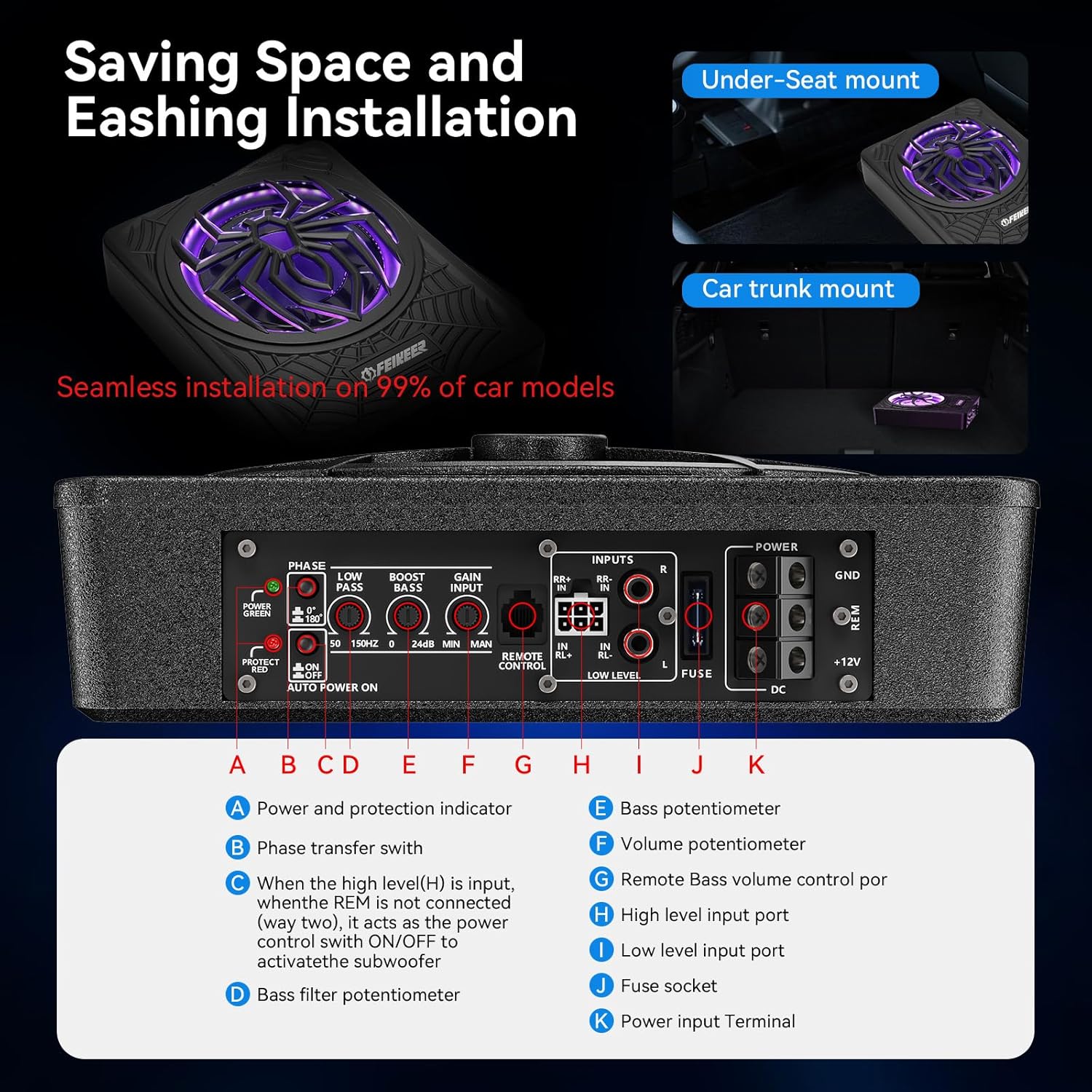 1200W Subwoofer,RGB Slim Underseat Car Subwoofer and Amp Package.Subwoofer and Amp Package Under Seat Truck Perfect for Truck/SUV/Jeep Excellent bass Effect and Heat Dissipation Performance