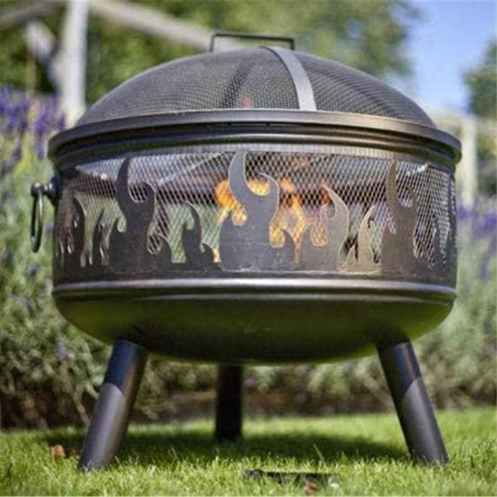 Fire Pit with Grill Shelf, Outdoor Metal Brazier, Garden Patio Heater/BBQ/Ice Pit with Waterproof Cover