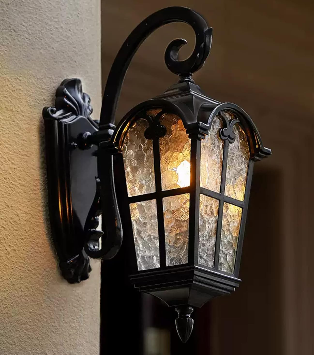 YUBOLE Waterproof Wall Sconce Outdoor Wall Lights with Hammered Glass for House Porch Garden Patio Gararge Hallway, Matte Black