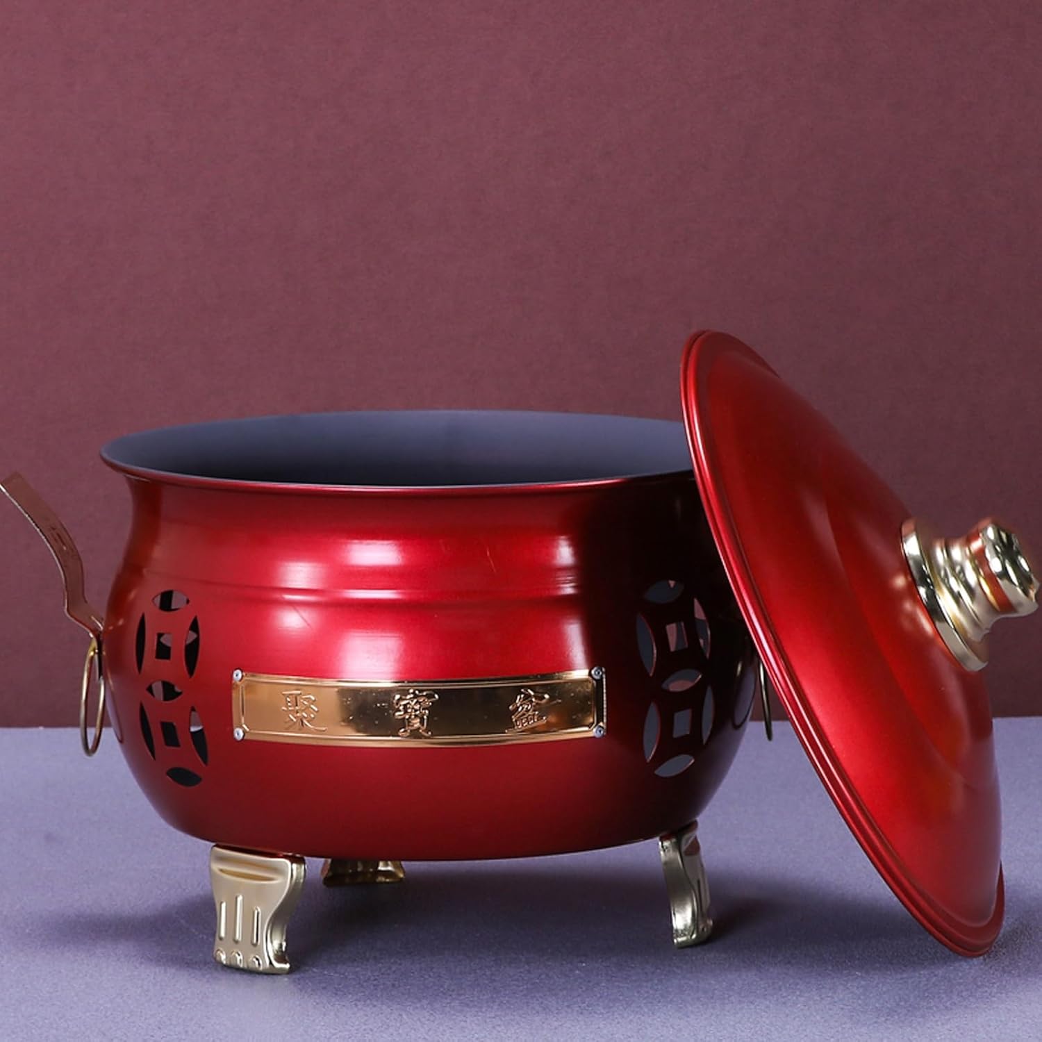 Outdoor Burn Barrel, Incinerator with Lid, Metal Fire Pit, Double Handle Trash Burning Containers, for Burning Garbage Leaves(Gold,35cm/14in)