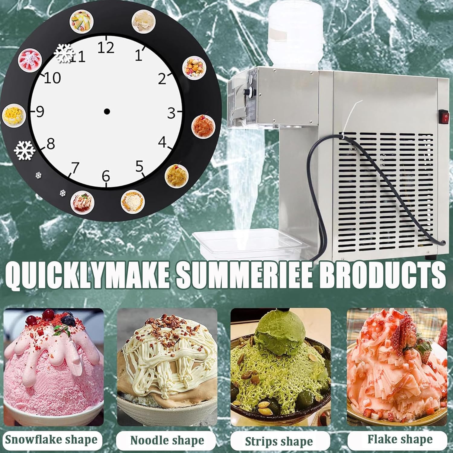 Commercial Automatic Electric Ice Crush Machine, Snow Cone Shaver, Snowflake Ice Machine, Air Cooling for Home, Food Truck, Restaurant, Milktea Shops,etc,800w