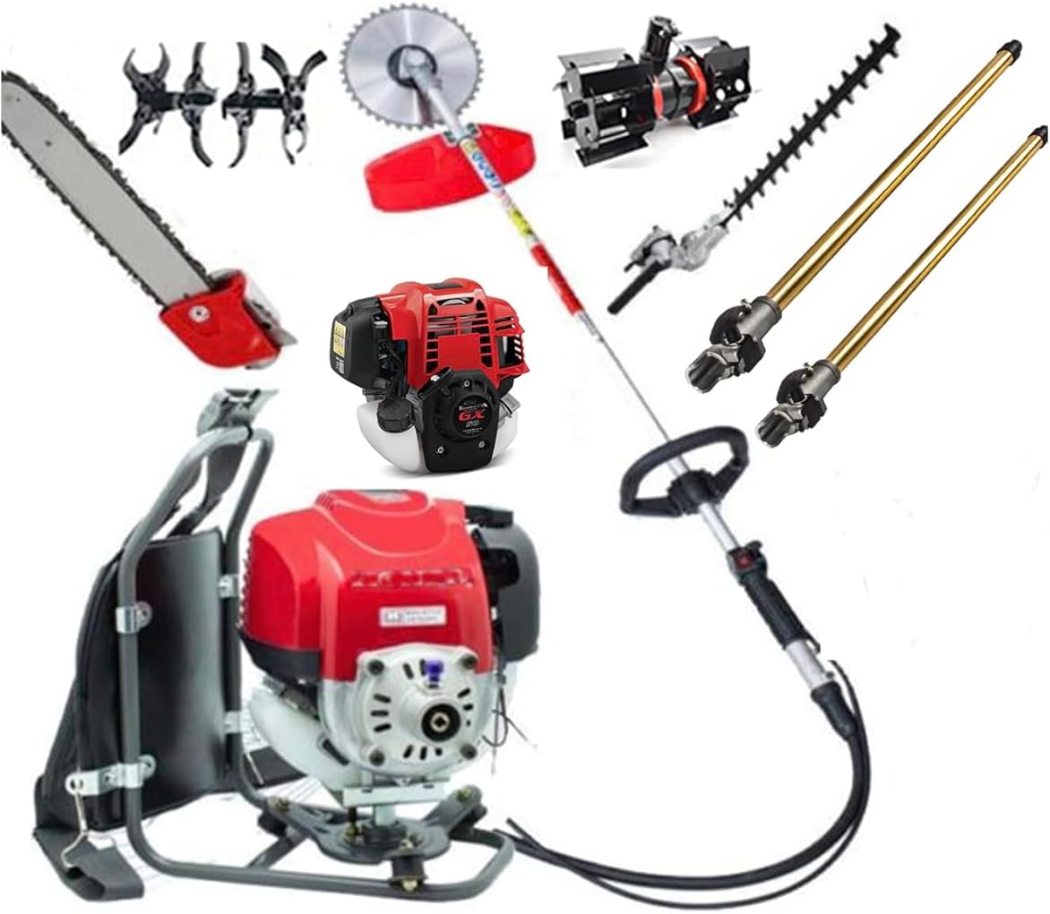 GX50 Backpack 4 Strokes String 7 in 1 Brush Cutter weedeater Lawn Mower Hedge Trimmer Pole Saw Tiller rototiller red