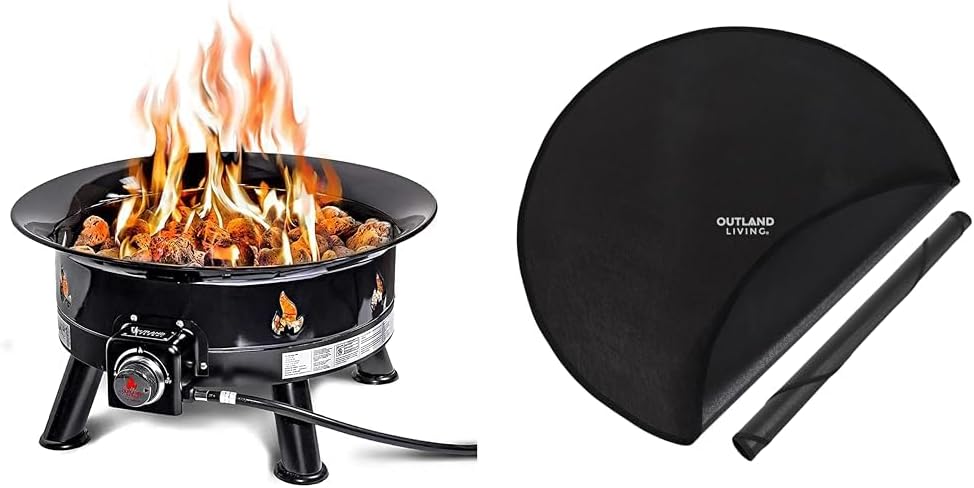 Outland Living Firebowl Mega 883 Propane Fire Pit Bundle – 24” Round Smokeless Fire Pit, 58,000 BTU, Lava Rocks, Cover, Carry Kit & 34