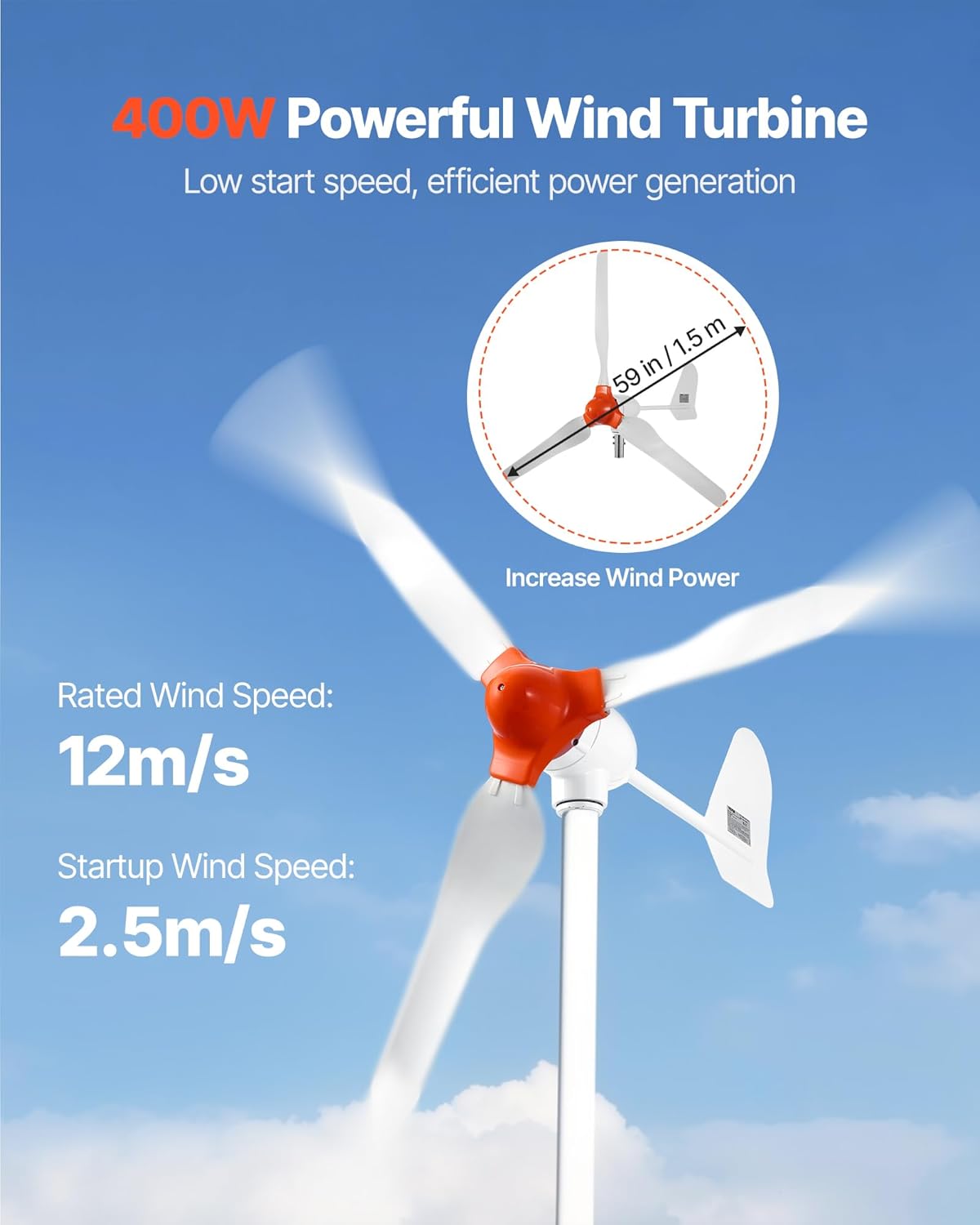 VEVOR 12V 600W Solar Wind Power Kit, 2PCS 100W Solar Panel + 400W Wind Turbine + 12.8V 100Ah LiFePO4 Battery + 1000W Power Inverter + MPPT Hybrid Controller for Home RV Boat Off-Grid Applications