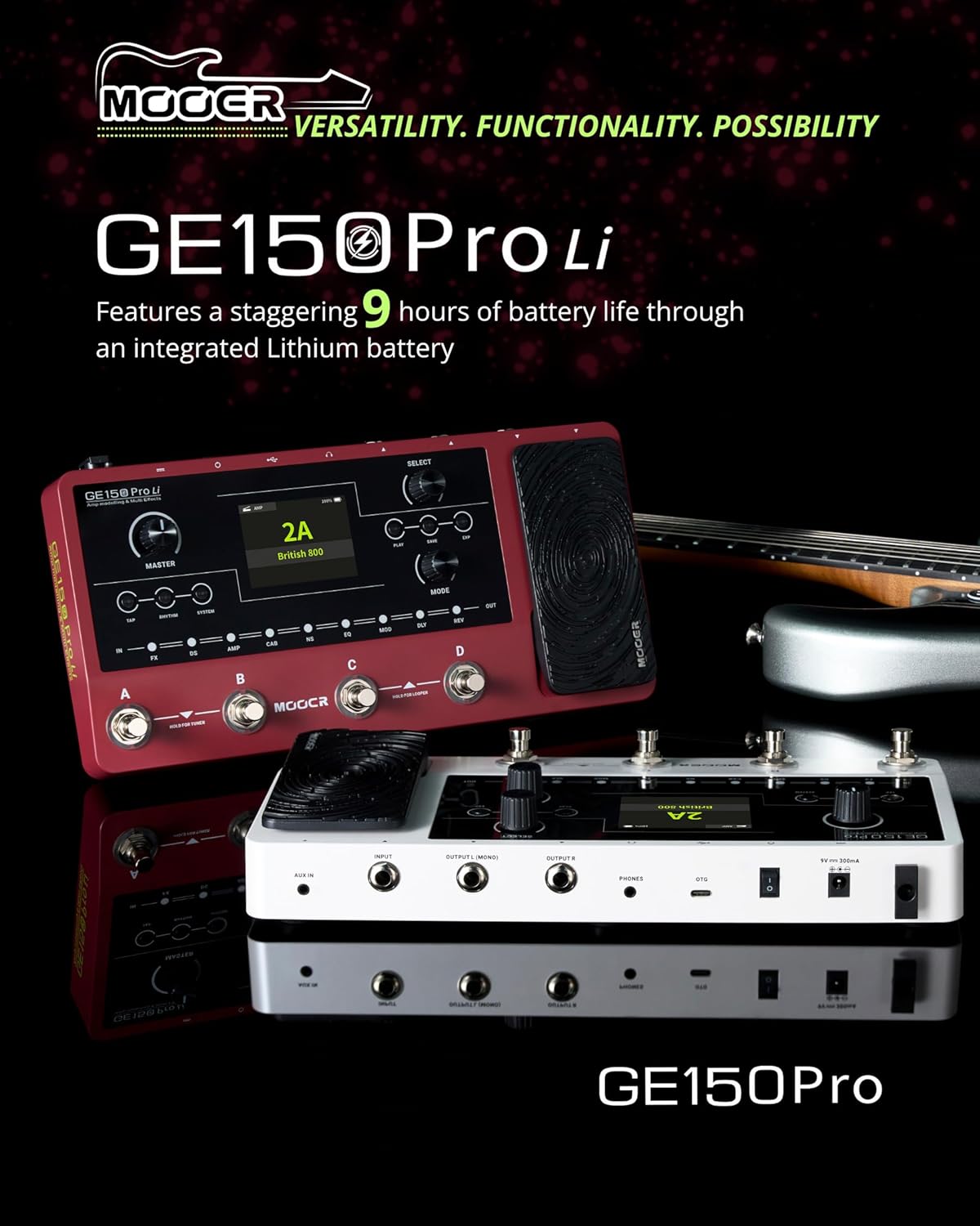 MOOER GE150 Pro Li Guitar Amp Modelling Multi Effects And GWU4 UHF Transmitter Receiver