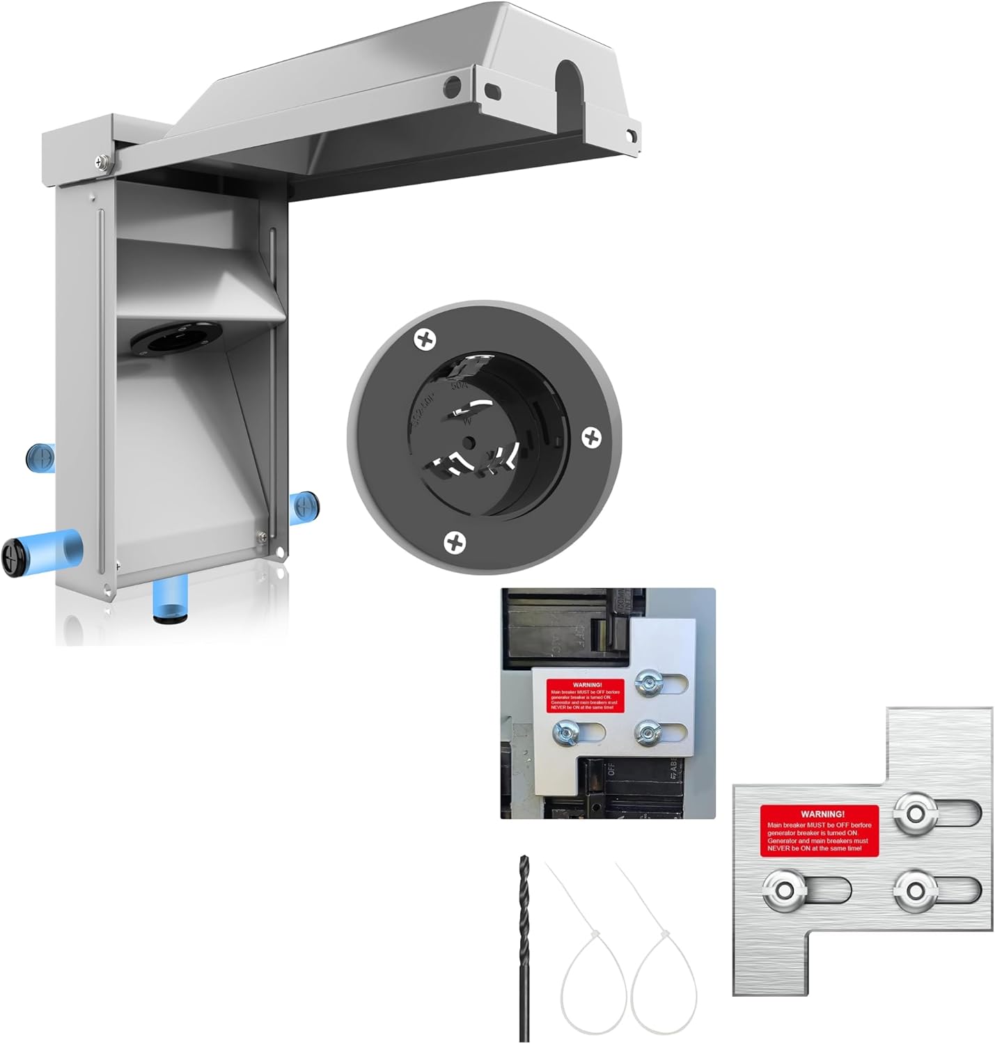 50A Generator Setup SS2-50P Power Inlet Box with GE 150/200A Panel,Outdoor Safety Solution for Homeowner