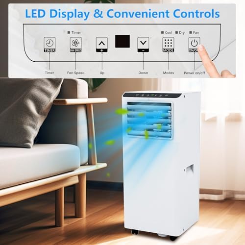 8000 BTU Portable Air Conditioner, 3 In 1 AC Unit Cooling Up to 350 Sq.Ft, Small Air Cooler, Dehumidifier and Fan, Indoor Air Conditioner with Remote, Led Display, Mount Kit, White