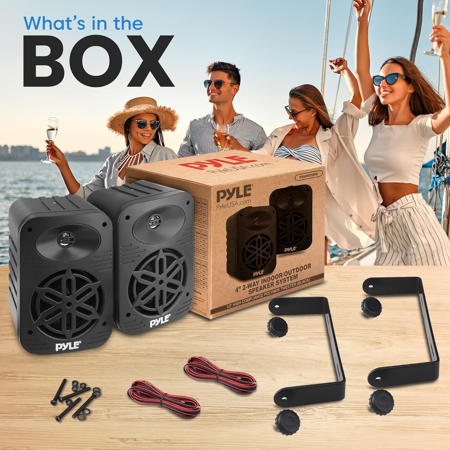 PyleUsa Indoor Outdoor Speakers Pair - 500 Watt Dual Waterproof 5.25” 2-Way Full Range Speaker System w/ 1/2” High Compliance Polymer Tweeter - in-Home, Boat, Marine, Deck, Patio, Poolside (Black)