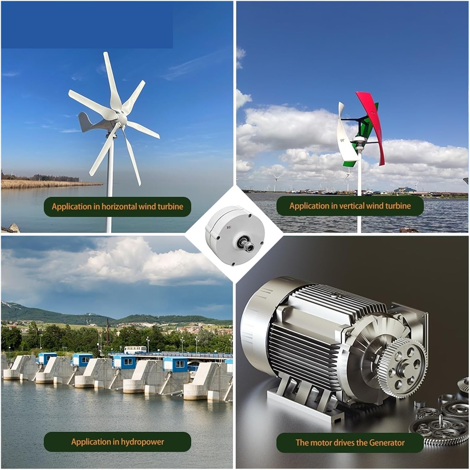 Generators 400W 600W 800W Low Speed 12V 24V 3 Phase Gearless Permanent Magnet AC Alternators for Wind Water Turbine for Home Use Low Starting Speed for Home(Without Base,12V_800W)