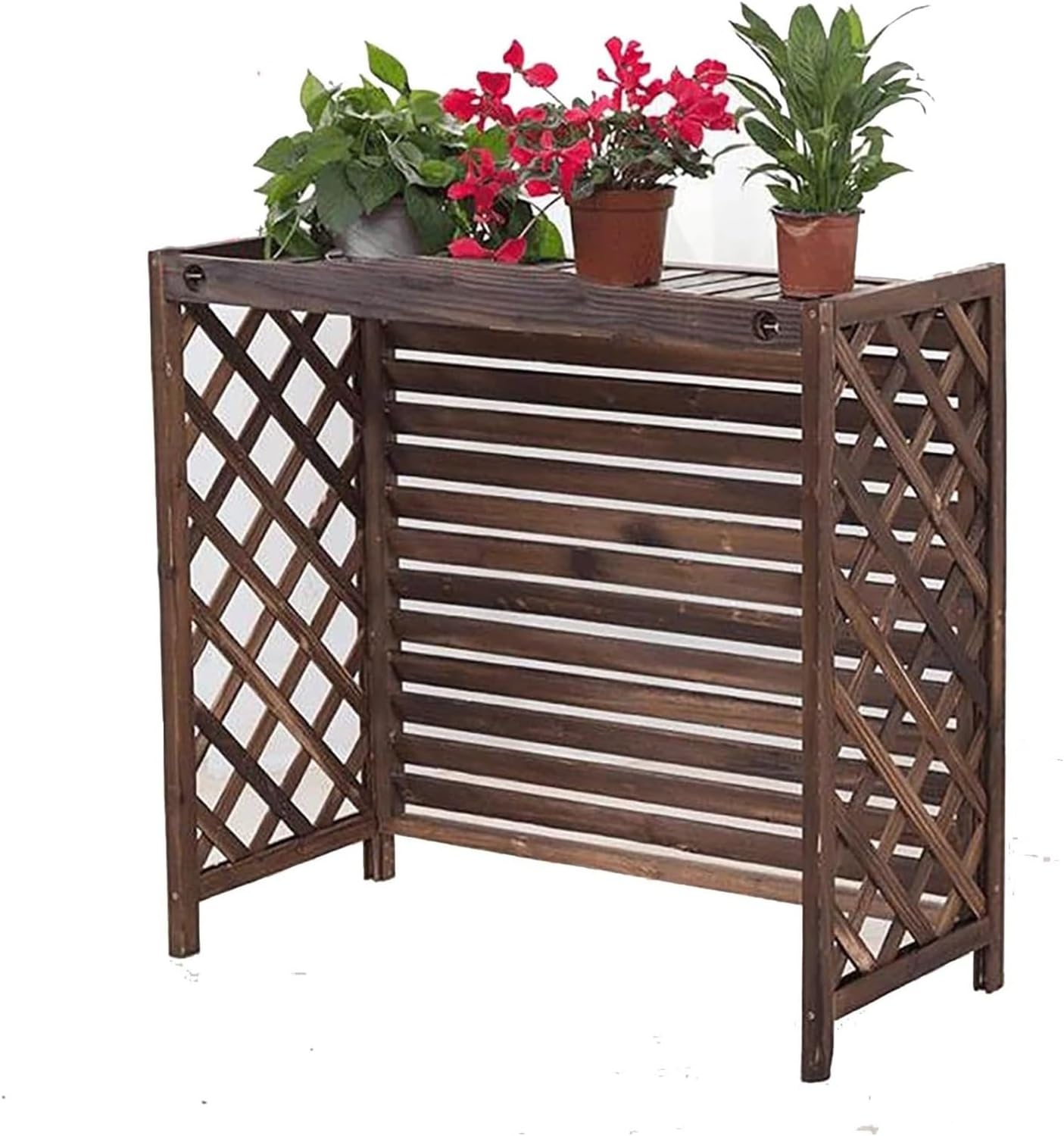 Outdoor Air Conditioner Unit Flower Stand Fence Screen to Hide Air Conditioner, Wooden Privacy Screen Decorative, Pool Equipment Trash Can Enclosure Ac Fence for Outside Unit(105x47x100cm)