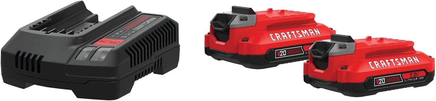 CRAFTSMAN V20 2Ah Lithium Ion Power Tool Battery 2-Pack and Charger Starter Kit (CMCB202-2CK)