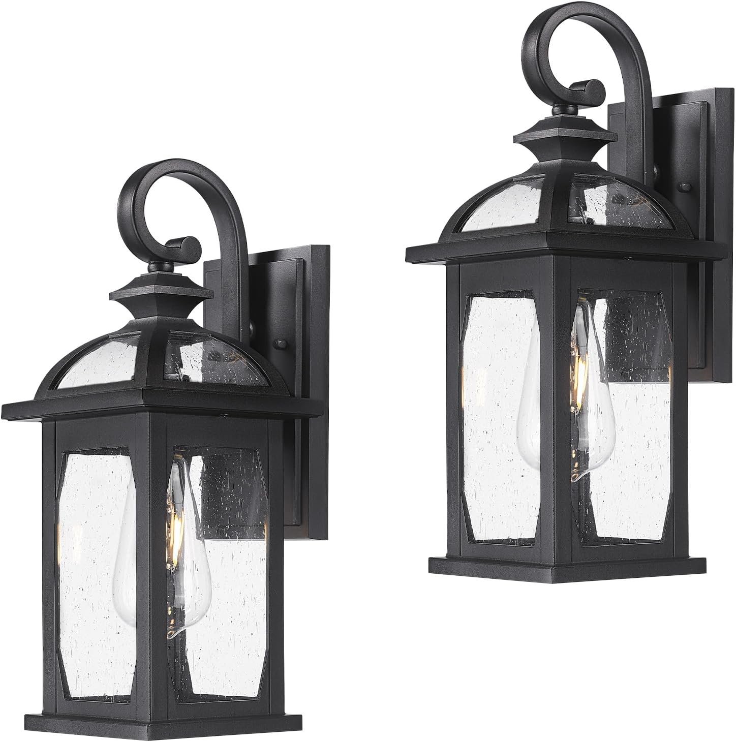 zeyu 2 Pack Outdoor Wall Lantern for Porch, 15 Inch Patio Wall Light Fixture Exterior Lights for House, Die-Cast Aluminum, Black Finish with Seeded Glass, ZD100B-2PK BK
