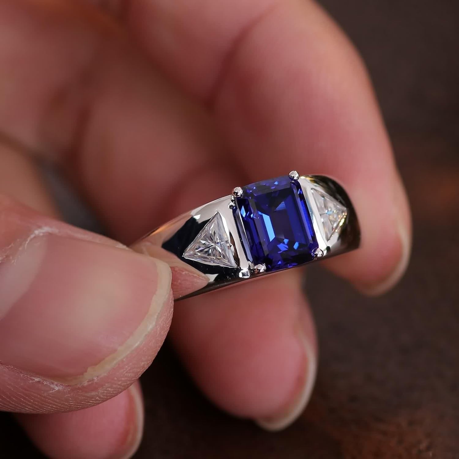 White Gold Wedding Band for Women, Vintage Engagement Ring Lab Created Sapphire Geometric Jewelry 9/14/18K Gold/Platinum Gift for Wife