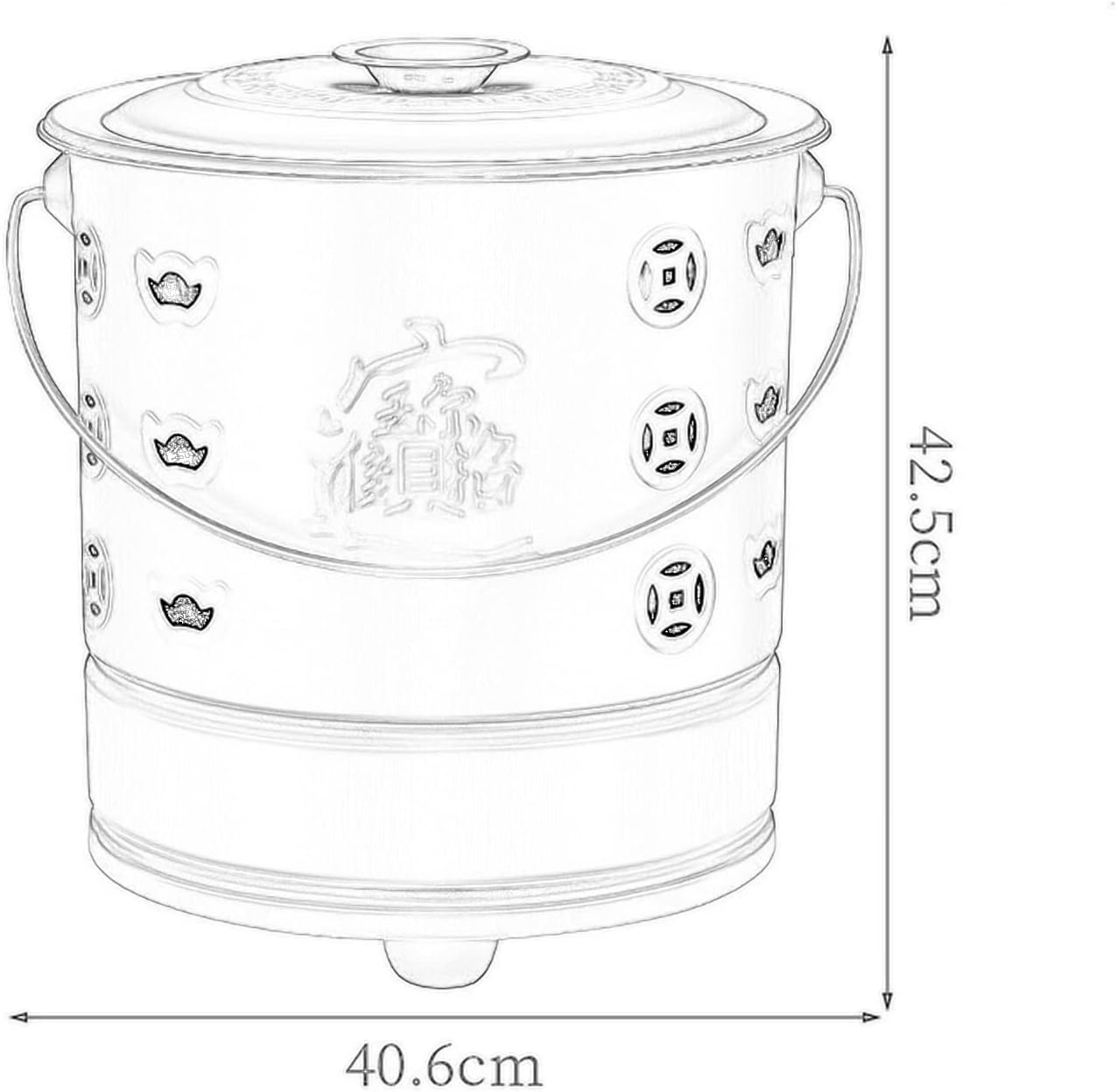 Metal Incinerator Cage with Burning Tongs Fire Pit Bucket Treasure Basin Ash Bucket Joss Paper Bucket with Lid for Yard Garden (Color : Red, Size : 42.5CM)