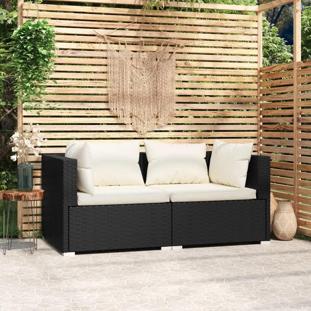 Furniture Sets Patio Loveseat with Cushions Black Poly Rattan,Cozy and Durable Patio 2Seater Sofa with Water-Resistant Rattan and Cushioned Comfort Garden Conversation Sets