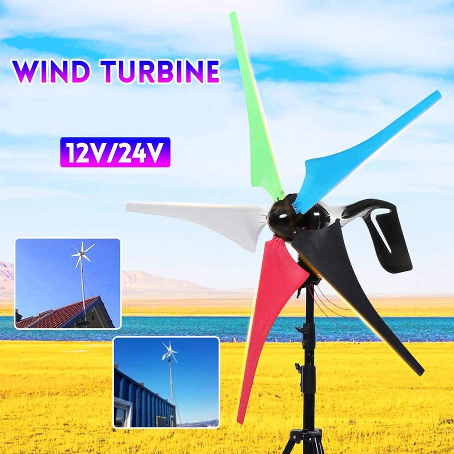 3000W Wind Generator Turbine Power 5 Blades 24V 48V 96V with Mppt/Hybrid Charge Controller for Yacht Farm Home Use(White 24V)