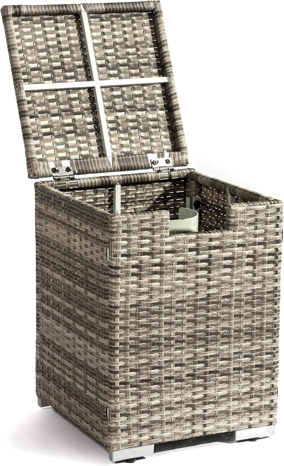 32in Gas Fire Pit Table Set, 50,000 BTU Propane Fire Pit Table Outdoor with Rain Cover, Hideaway Tank Holder Fits 20lb Tank, Gas Fire Pit for Outside w/Ceramic Tabletop and lid, Glass Rocks.