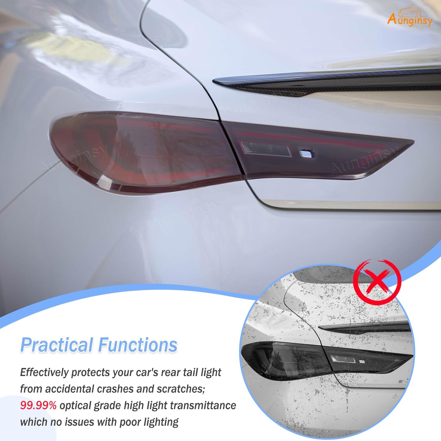 Aunginsy Car Rear Tail Light Lamp Cover Compatible with Infiniti Q60 2016-2022 Taillight Lamp Shell Shade Frame Bezels Trim Frame Rear Headlight Decorative Cover Protector ABS Exterior Accessories