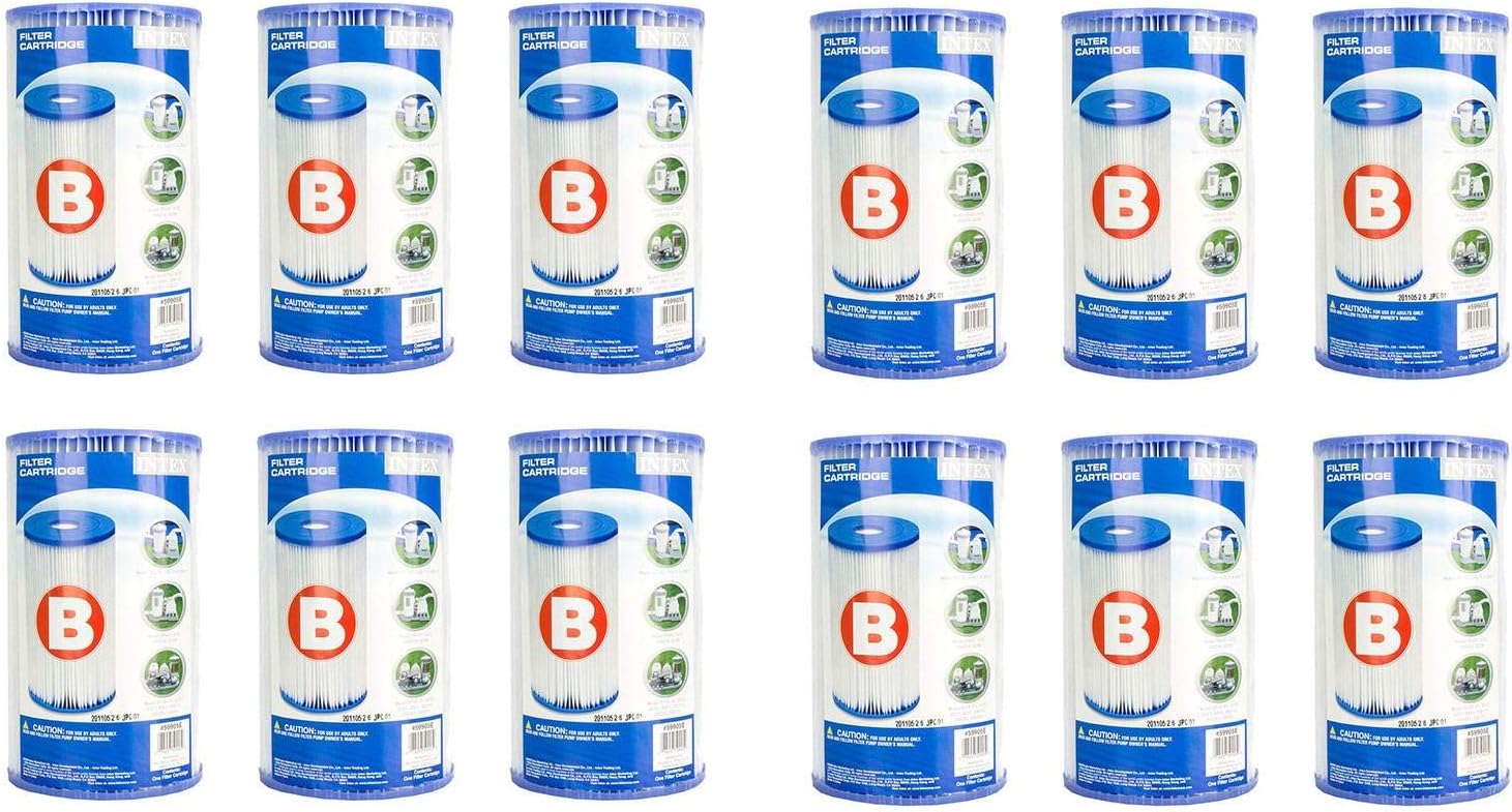 Intex 29005E Easy Set Type B Replacement Filter Pump Accessory Cartridge with 63 Pleats for a Clean and Clear Swimming Pool, (12 Pack)
