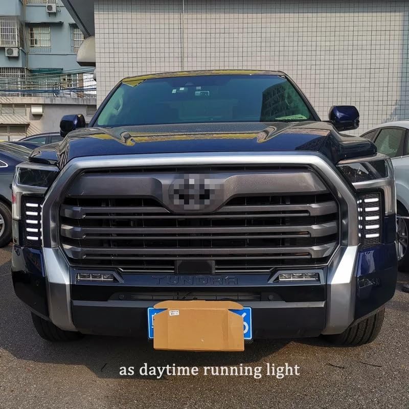 LED DRL Fog Lights with Amber Sequential Turn Signal Driving Lights Fit for 2022 2023 2024 2025 Toyota Tundra Front Bumper Fog Lamps Daylight Accessories