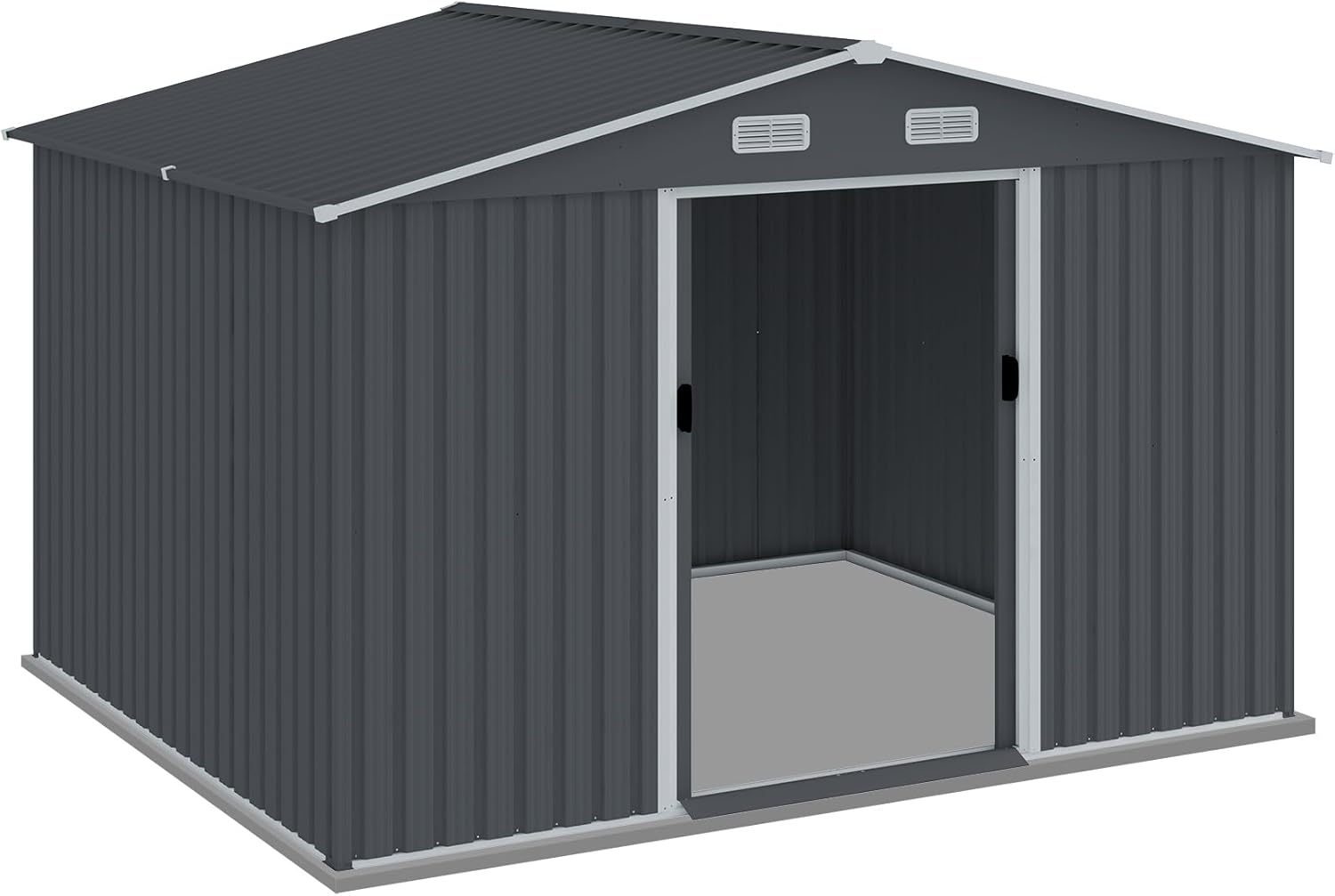 8x10FT Steel Workshop Shed - Industrial-Gauge Storage with Dual-Slide Doors, Ventilation Vents & Lockable Entry, Heavy-Duty Metal Tool House for Patio/Backyard