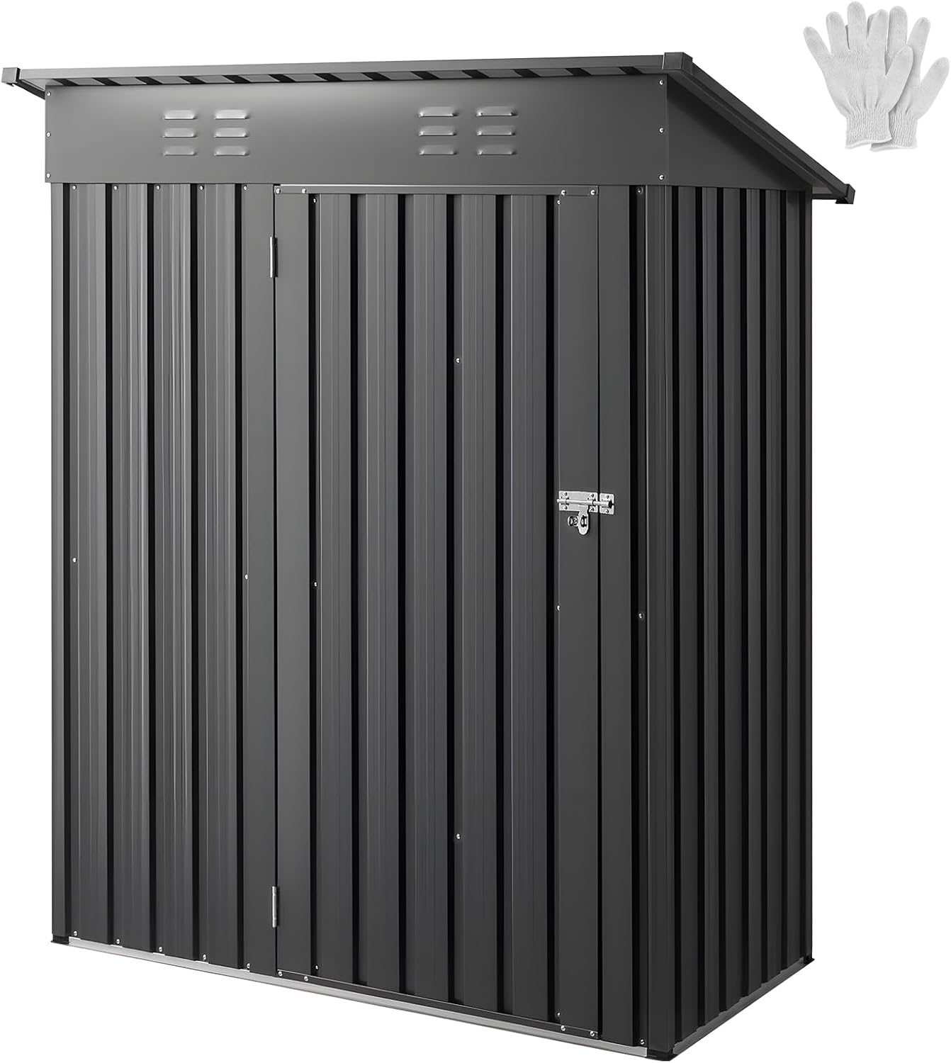 VEVOR 5 x 3 FT Metal Garden Shed, Storage Building with Lockable Door & 2 Louver Vents, Sloped Roof Metal Outdoor Storage Shed, Tool Sheds Outdoor Storage for Backyard, Garden, Patio, Bike, Gray