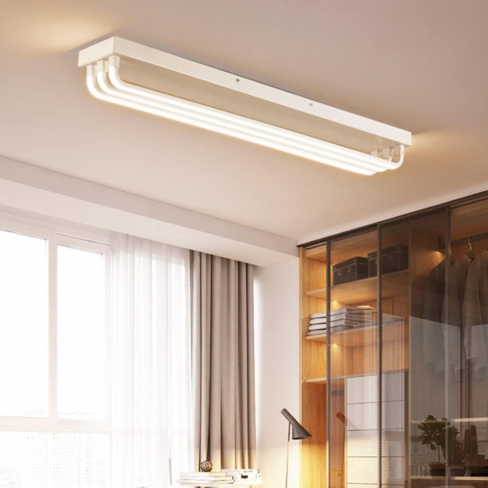 Modern Semi Flush Mount Ceiling Light LED Chandelier Lighting Fixture, Minimalist Ceiling Lamp Long Strip Chandeliers for Dining Room Bedroom Living Room Hallway, 6000K