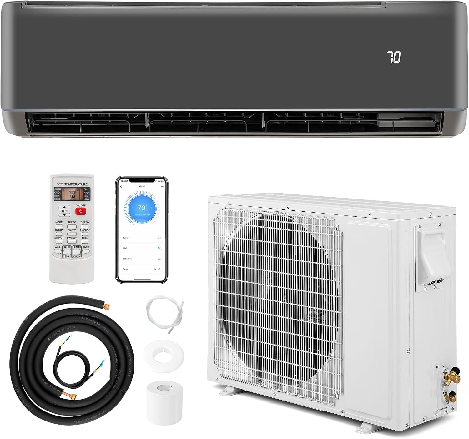 ARLIME 24000 BTU Wifi Enabled Mini Split Air Conditioner, 21 SEER2 208-230V Ductless Inverter AC w/ 2 Ton Pre-Charged Heat Pump & Installation Kit, Cools Up to 1500 Sq.Ft, Works with Alexa (24000 BTU)