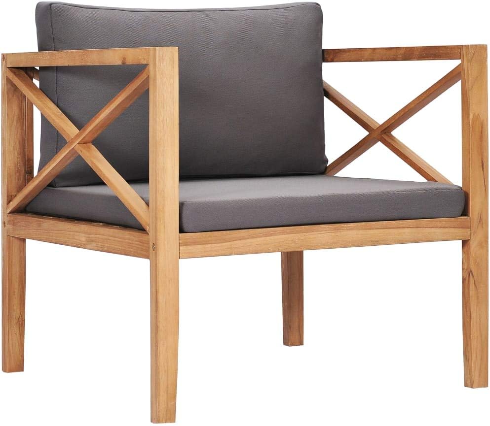 Patio Chair with Dark Gray Cushions Solid Teak Wood,Teak Patio Chair with Cushions Durable and Comfortable Outdoor Seating Outdoor Furniture, Outdoor Chairs
